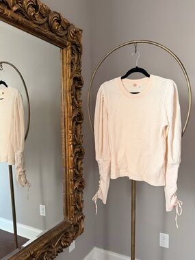 Free People Waffle Knit Long-Sleeve Top with Tie Cuffs